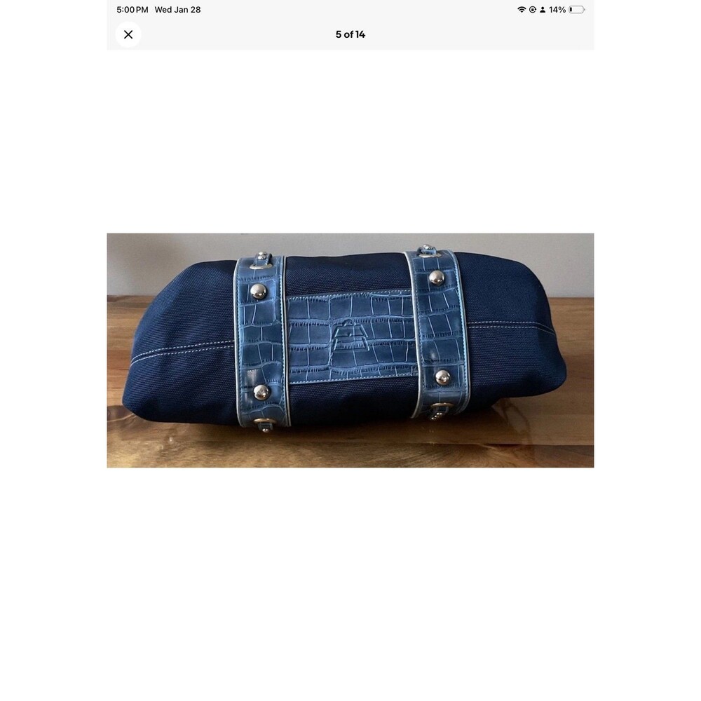 Kathy Van Zeeland Blue Denim & Faux Leather Satchel Bag/Purse Grommets/Studs - Picture 4 of 12